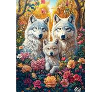 Lobo Mother and Cub in Flowers Puzzle 500 Piezas Cartón Blanco Premium para Coleccionistas Animales y Plantas Entrenamiento Memoria Hobby Colección Regalo Original 500 PCS