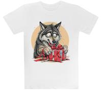 Lobo Navideño Camiseta Blanca para Niños Camiseta De Manga Corta para Niños Kids White tee Children Short Sleeve T-Shirt