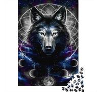 Lobo Negro Místico Puzzle de 1000 Piezas Papel para Adultos Símbolos Celestiales Juego de Puzzle 1000 Piezas Relajación Decoración Regalo 52x38cm/1000pcs