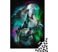Lobo Noche Bosque Puzzle de 1000 Piezas Papel Puzzle para Adultos Cielo Polar Familia Relajación Concentración Hogar Regalo 70x50cm/1000pcs