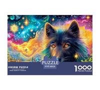 Lobo Oscuro, Ojos de Fuego, Cielo cósmico y Ciudad Puzzle De 1000 Piezas para Adultos Y Niños A Partir De 12 Años Lobo Fresco Juego Desafiante Y De Ingenio 38x26cm/1000pcs