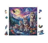 Lobo Pack in Moonlight Bosque Puzzle 100 Piezas Cartón Grueso para Adultos Diversión Grupal Entrenamiento Cerebral Regalo Navideño Regalo Ideal 28x28cm