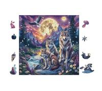 Lobo Pack in Moonlight Bosque Rompecabezas 100 Piezas Cartón Grueso para Mayores Noches Juegos Familiares Estimulación Mental Regalo San Valentín 28x28cm