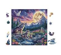 Lobo Pack in Moonlight Mountain Bosque Rompecabezas 100 Piezas Cartón Grueso para Adultos Desconectar Rutina Ejercicio Mental Relajante Decoración Dormitorio Regalo 28x28cm