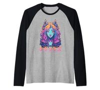 Lobo Peludo Animal Chica Lindo Anime el Manga Retro Japón Peludo Camiseta Manga Raglan