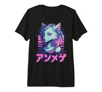 Lobo Peludo Animal Chica Lindo Anime el Manga Retro Japón Peludo Camiseta Premium