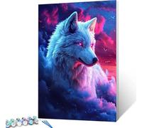 Lobo Pintar por Numeros Adultos, Cuadros para Pintar por Numeros Sunset, DIY Kit Manualidades Adultos con 3 Pinceles y Pigmento Acrílico, Paint by Numbers Adult para Decoracion Hogar 90x120cm 3-2418