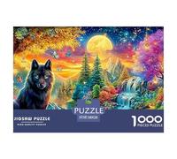 Lobo por el río, Luna Llena, Linternas Brillantes Puzzle De 1000 Piezas Lobo Fresco Ideal para Hombres, Mujeres, Ancianos Y Mayores 38x26cm/1000pcs