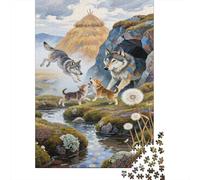 Lobo Puzzle De 1000 Piezas El Paisaje de los Lobos en un país Extranjero Rompecabezas para Adultos De Madera para Adultos Decoracion Hobby 1000pcs (75x50cm)