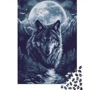 Lobo Puzzle de 1000 Piezas Papel para Adultos Bosque Nocturno Bajo la Luna Puzzle para Adultos Relajación Decoración Familiar Regalo 52x38cm/1000pcs