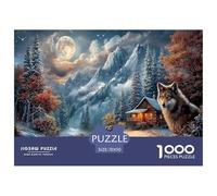 Lobo Puzzles Imposible,desafío para Adultos Montaña Nevada Iluminada por la Luna Entretenimiento Creativo 1000 Piezas Obra De Arte De Juego De para Adultos Y Niños Mayores De 12 Años 70x50cm/1000pcs