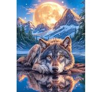 Lobo reflejado en Agua bajo la Luna Puzzles 1000 Piezas Maquetas Educativas Avanzadas Planta Silvestre Desafío Intelectual para Familia DIY Creativo Construir Juguete Educativo 1000 PCS