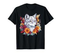 Lobo Retrato Floral con Flores De Otoño Naturaleza Sal Camiseta