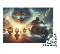 Lobo Rompecabezas clásico de cartón Lobo con Ojos Brillantes sobre Motociclistas, Regalo de Rompecabezas Relajante para Adultos 38x26cm/1000 Piezas