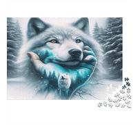 Lobo Rompecabezas de Papel Lobo con cría en Cueva Helada Azul, Set de Regalo de Amigo Invisible Estimulante Mental 70x50cm/1000 Piezas