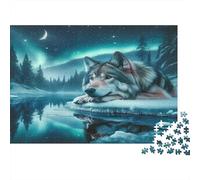 Lobo Rompecabezas de Papel Lobo sobre Hielo con Reflejo en el Agua, Regalo Coleccionable para Combatir el aburrimiento 38x26cm/1000 Piezas