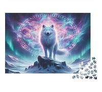 Lobo Rompecabezas de Papel Reciclado Lobo Blanco en círculo mágico Brillante en la montaña, Actividad Familiar interactiva 52x38cm/1000 Piezas