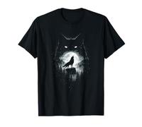 Lobo Salvaje Aullando a Luna Llena Bosque Silueta Grunge Arte Camiseta