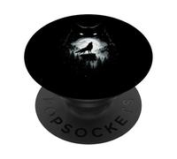 Lobo Salvaje Aullando a Luna Llena Bosque Silueta Grunge Arte PopSockets PopGrip Adhesivo