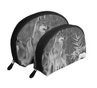 Lobo Salvaje Impreso., Bolsa de Maquillaje de Concha, Monedero pequeño para Mujer, Bolsa de artículos de tocador, Bolsa de cosméticos, 2 Piezas