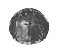 Lobo salvaje impreso,Gorro de ducha, gorro de noche, gorro de baño elástico impermeable de doble capa, reutilizable para el cabello.
