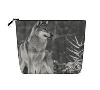 Lobo Salvaje Impreso,Neceser de Maquillaje de imitación Lino, Neceser de Viaje portátil