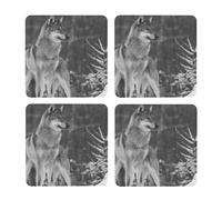 Lobo Salvaje Impreso,Posavasos Cuadrados de Corcho MDF, Almohadilla para Tazas, Juego de 4 Posavasos para Bebidas