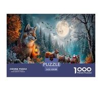 Lobo& Santa's Sled Puzzle Imposible,desafío for Adults Moonlit Bosque Entretenimiento Creativo 1000 Piezas Obra De Arte De Juego De para Adultos Y Niños Mayores De 12 Años 52x38cm/1000pcs