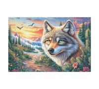Lobo sobre el Camino de Flores al Atardecer Puzzle 1000 Piezas Familiar Pasatiempo Rompecabezas 3D para Familia Juguete Educativo Construir Maquetas Aliviar Estrés 1000 PCS