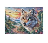 Lobo sobre el Camino de Flores al Atardecer Puzzle 300 Piezas Obra De Arte Familiar Rompecabezas 3D para Hombres Y Mujeres Juguete Educativo Desafío Intelectual 300 PCS