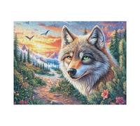 Lobo sobre el Camino de Flores al Atardecer Puzzle 500 Piezas Desafío Impossible Extremo Rompecabezas para Adultos Aliviar Estrés Decoración Hogar 3D Maquetas Construir 500 PCS