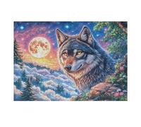 Lobo sobre un acantilado bajo la Luna con un Bosque Estrellado Puzzles 300 Piezas Maquetas 3D Construir Sin Pegamento Rompecabezas Educativo para Familia Desafío Intelectual Decoración Hogar 300 PCS
