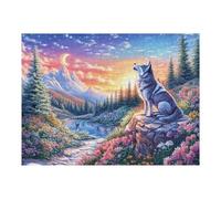 Lobo sobre una Roca con montañas Nevadas y Estrellas Puzzle 500 Piezas Cartón Resistente Rompecabezas Familiar para Toda La Familia Juguete Educativo 3D Maquetas Construir 500 PCS