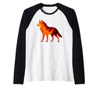 Lobo solitario sobrevive a las llamas Silueta Arte Fuego volcánico Camiseta Manga Raglan