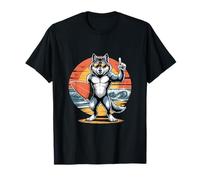 Lobo Surfing con Gafas De Sol Retro Ocean Camiseta
