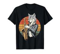 Lobo Vintage Jugando Saxofón Jazz Saxofonista Saxofonista Camiseta