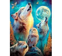 Lobo y búho a la luz de la Luna Puzzle 500 Piezas Maquetas Construir 3D Wild Animals Fantasy Hada Tale Rompecabezas Educativo para Familia Aliviar Estrés Estera Portátil Moderno 500 PCS