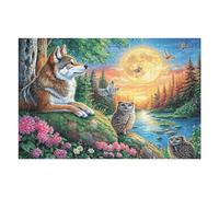 Lobo y búhos al Borde del río con la Luna Llena Puzzle 1000 Piezas Familiar Creativo Rompecabezas 3D para Familia Juguete Educativo Construir Maquetas Aliviar Estrés 1000 PCS