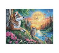 Lobo y búhos al Borde del río con la Luna Llena Puzzles 500 Piezas Construir Maquetas Detalladas Rompecabezas para Adultos Desafío Intelectual Juguete Educativo 3D Moderno 500 PCS