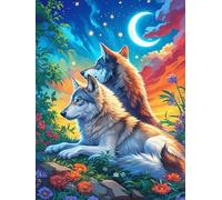 Lobo y su Cachorro Bajo Las Auroras Boreales Puzzle 500 Piezas Cartón Grueso para Adultos Mascota de Vida Silvestre Noches De Juegos En Familia Regalo Ideal para Cumpleaños 500 PCS
