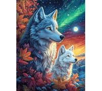 Lobo y su cría en Bosque mágico Puzzle 1000 Piezas Desafío Impossible Extremo Animales Salvajes y domésticos Rompecabezas para Adultos Aliviar Estrés Decoración Hogar 3D Maquetas Construir 1000 PCS