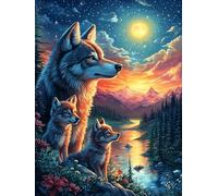 Lobo y sus cachorros observando el atardecer Puzzle 1000 Piezas Cartón Resistente Para Niños Mayores 14 Años Vida silvestre y mascotas Decoración Salón Para Colgar En Pared Decoración Artística Regalo