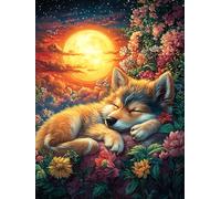 Lobo y zorro durmiendo la siesta bajo el sol Puzzle 1000 Piezas Cartón Blanco Premium Para Coleccionistas Vida silvestre y mascotas Toda La Familia Compatible Marco Estándar Decoración Hogar Regalo Cr