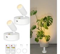 Lobolighting Foco LED recargable con control remoto, paquete de 2 focos pilas, luces inalámbricas interiores temporizador, lámpara pared regulable arte