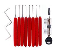 Loboo Idea Cerradura KABA transparente 2 en 1 y 10 piezas de ganzúas de acero inoxidable, herramientas de desbloqueo de cerrajero con mango de goma roja y cerradura Kaba de doble extremo para