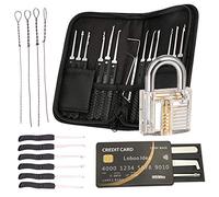 Loboo Idea Juego de 17 ganzúas con 5 piezas para tarjetas de crédito, kit extractor de llaves rotas y cerradura de entrenamiento, herramienta extractora de llaves y candado transparente