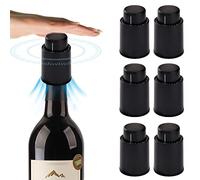 Loboo Idea Tapones de vacío del vino bomba de vacío,Tapones de bomba de vacío para botellas de vidrio （negro, grande-Pack de 6 unidades)