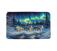 Lobos, Animales Salvajes, Vida Silvestre, Cielo, Bosque, Invierno, Nieve, Escena Alfombra Baño Antideslizante Alfombra Exterior Plegable Felpudos Entrada para Bañera Oficina Puerta 40X60Cm