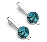 Lobos aullando luces del norte, 2 piezas divertidos clips de corbata para hombres impresos para corbata de negocios boda, 5.5x2.2cm, Cobre galvanizado
