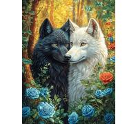 Lobos Blanco y Negro Juntos Puzzle 300 Piezas Cartón Resistente para Parejas Vida Silvestre y Mascotas Noches De Cita Actividad Antiestrés Tiempo Libre Pack Completo Regalo Aniversario 300 PCS